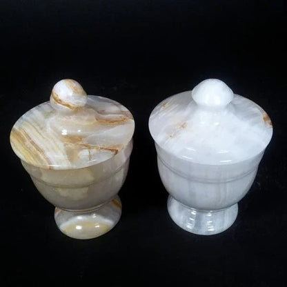 Bathroom Decor | White Onyx Cotton Swab Dispenser - PoshaBella