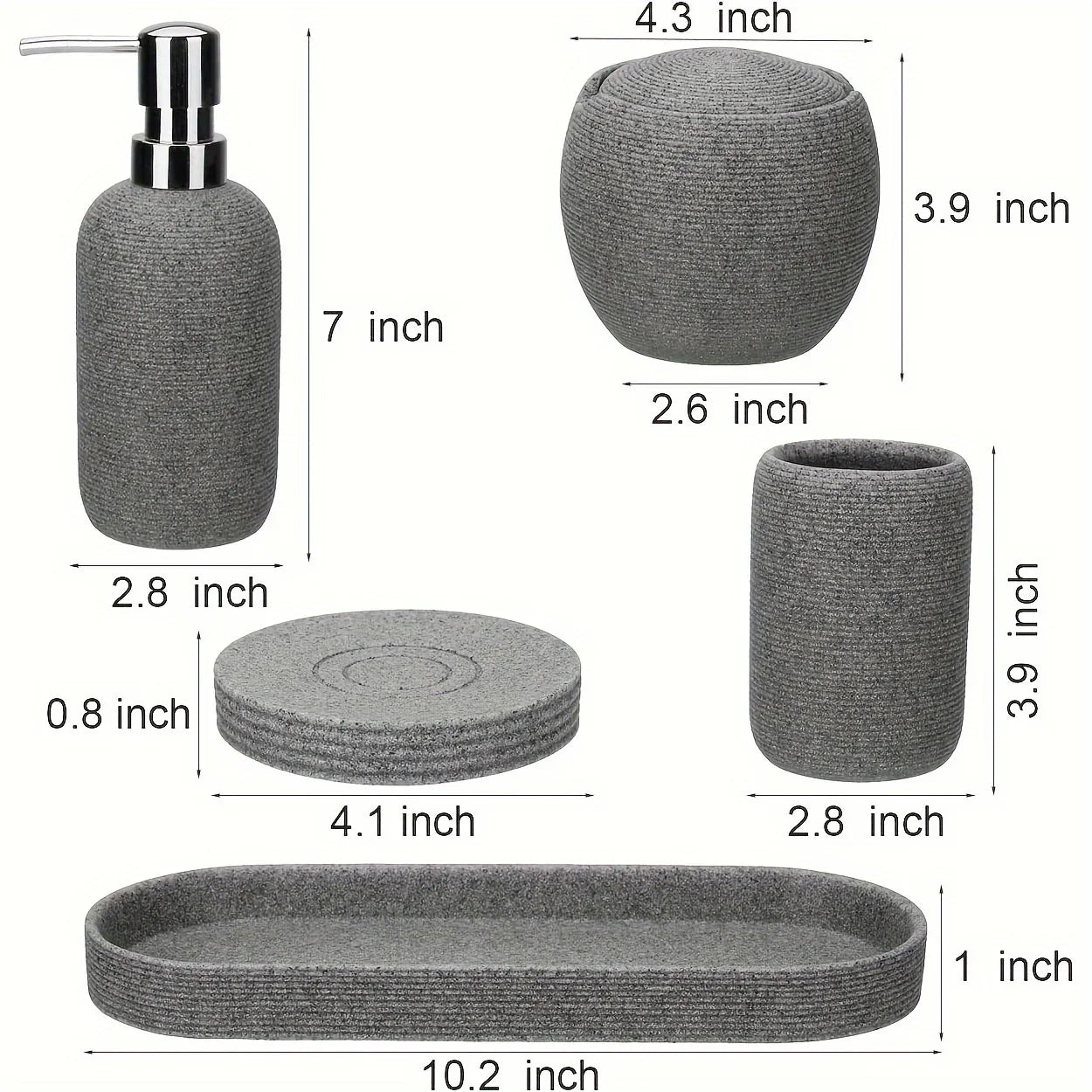 Bathroom Set - Natural Gray Stone 5pcs