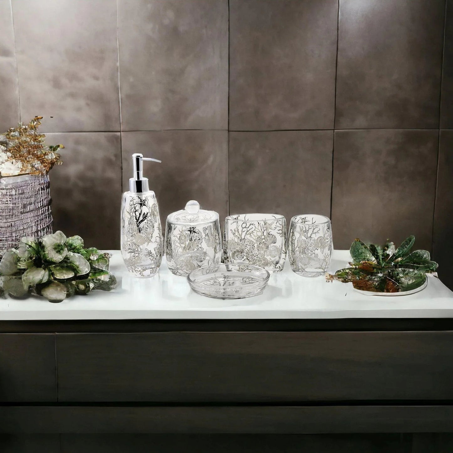 Bathroom Set of Glass in Antlers Design - PoshaBella