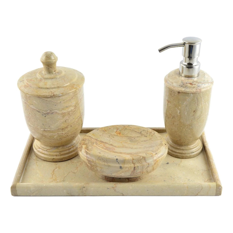 Bathroom Set of Sahara Beige Marble with Vanity Tray  - Atlantic Collection