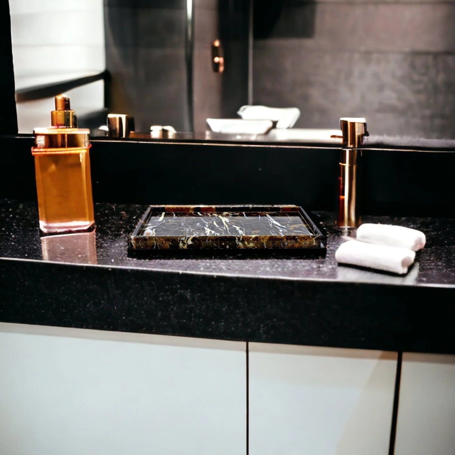 Bathroom Tray - Luxury Bathroom Vanity Tray of Michelangelo Marble - PoshaBella