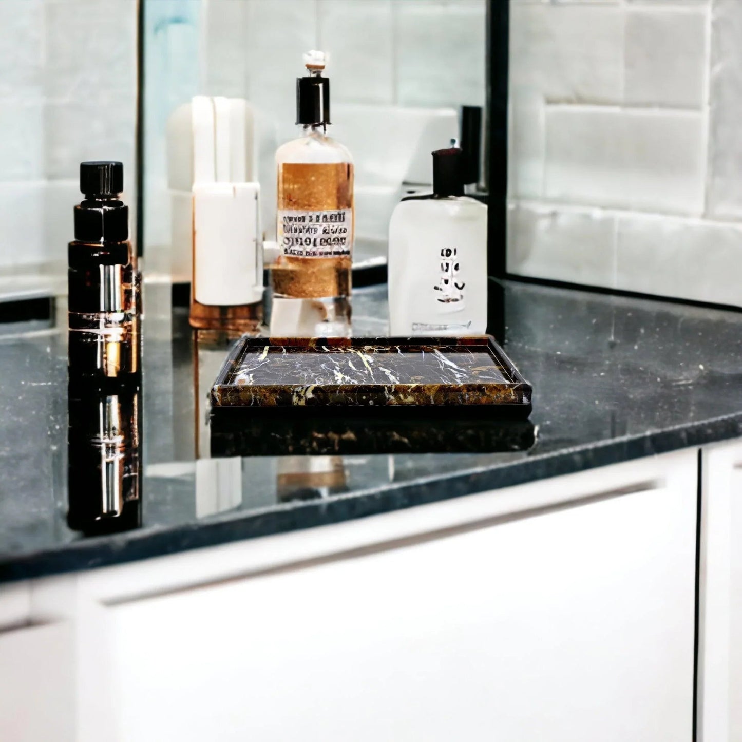 Bathroom Tray - Luxury Bathroom Vanity Tray of Michelangelo Marble - PoshaBella