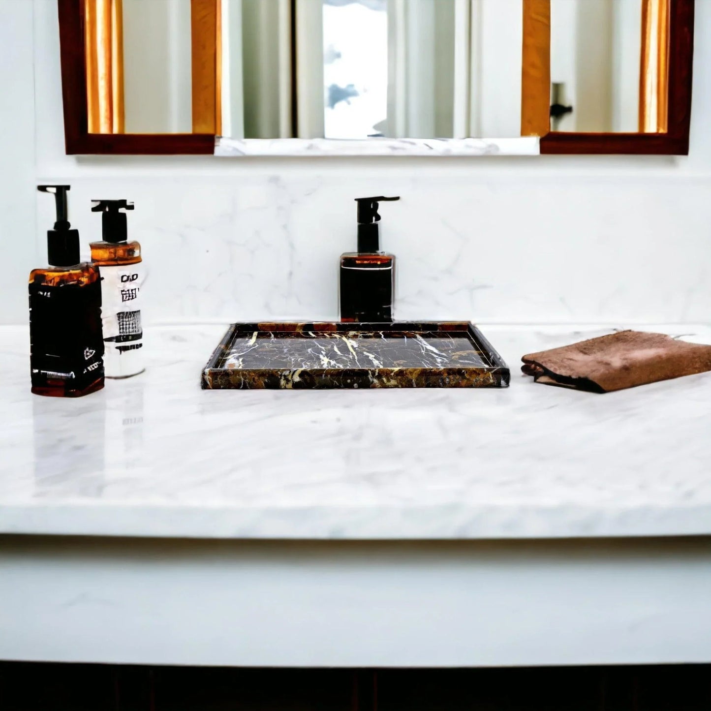 Bathroom Tray - Luxury Bathroom Vanity Tray of Michelangelo Marble - PoshaBella
