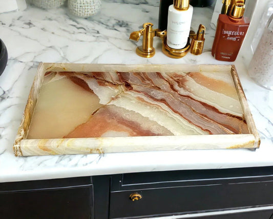 Bathroom Vanity Tray of Multi Brown Onyx - PoshaBella