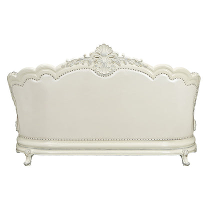 Adara - Sofa With 7 Pillows - Pearl White Synthetic Leather & Antique White
