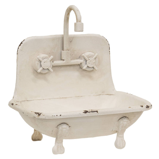 Distressed White Faucet Bathtub Soap Dish Vintage Farmhouse Bathroom Decor - PoshaBella
