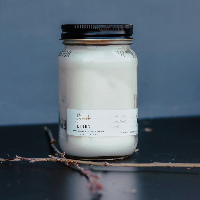 13 oz Mason Jar Soy Candle - Beach Linen