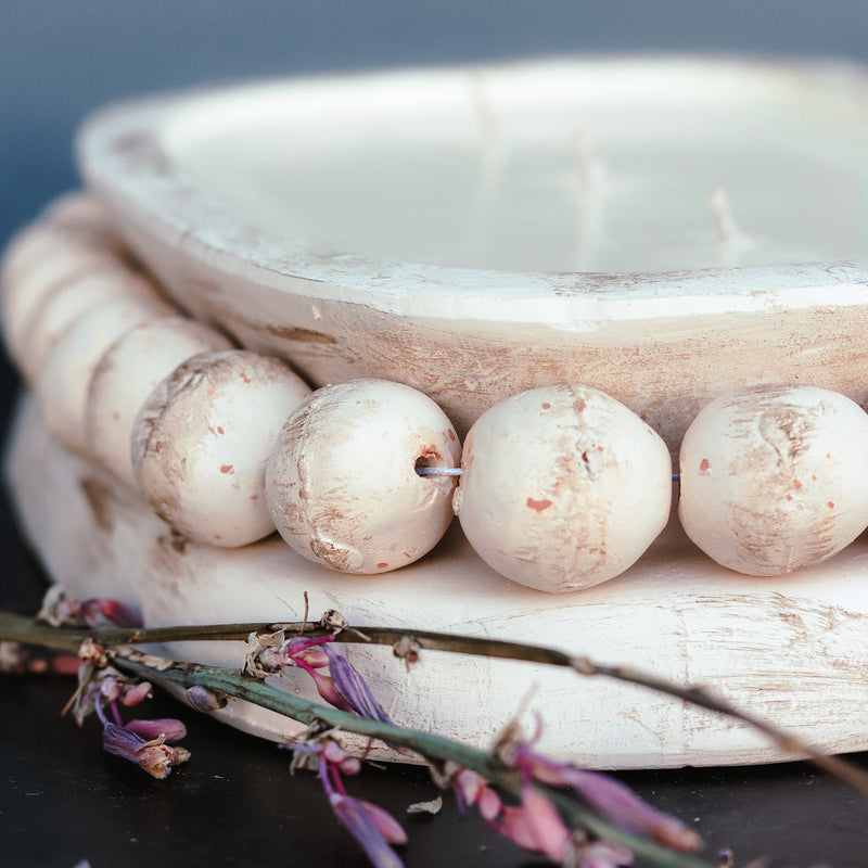 3 Wick Pottery Dough Bowl Soy Candle - With Beads