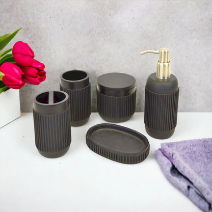 Black Bathroom Set - 5 Piece Bath Set in Ribbed Design - PoshaBella
