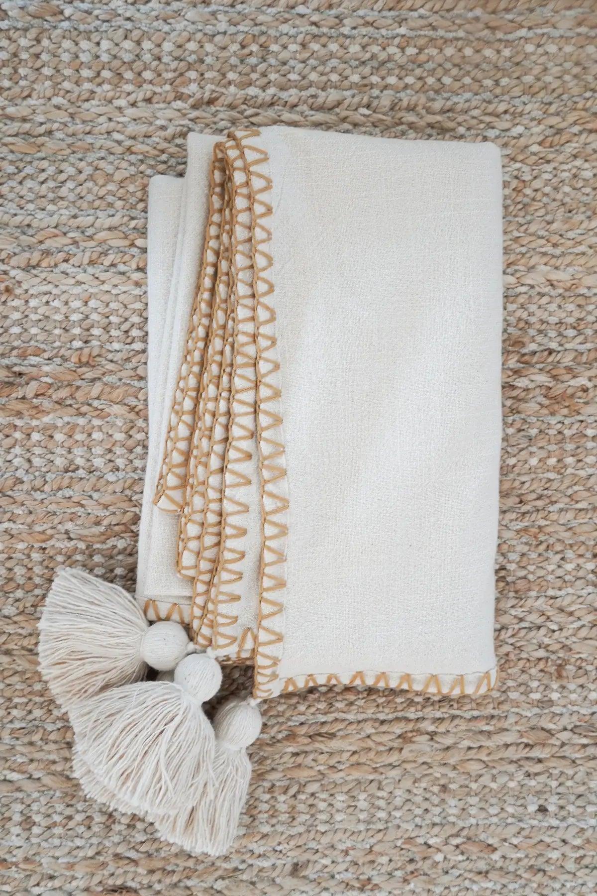 Blanket Stitch Throw with Tassels - PoshaBella