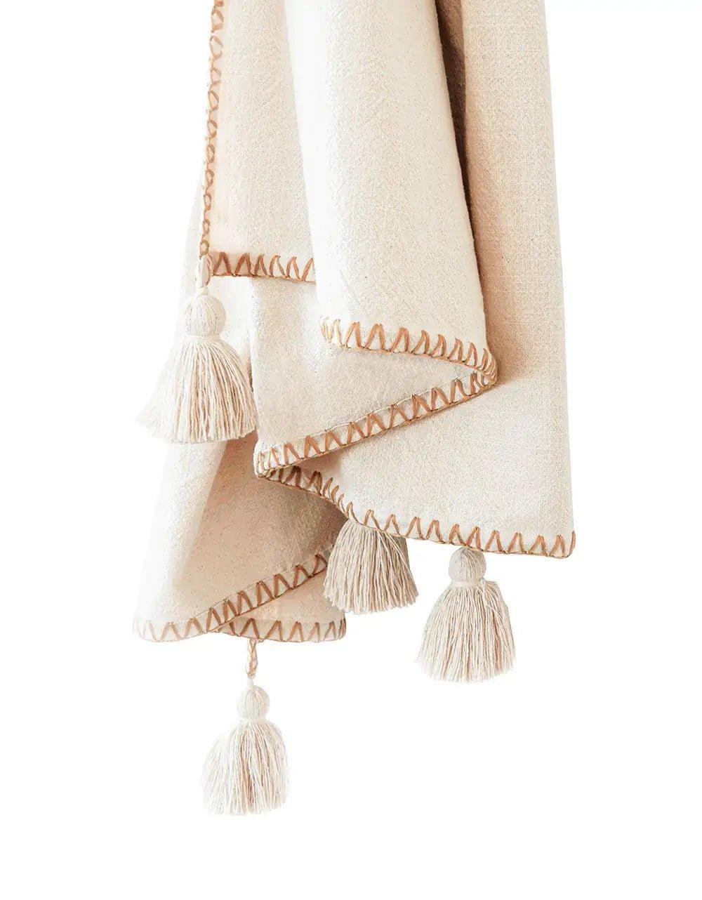 Blanket Stitch Throw with Tassels - PoshaBella