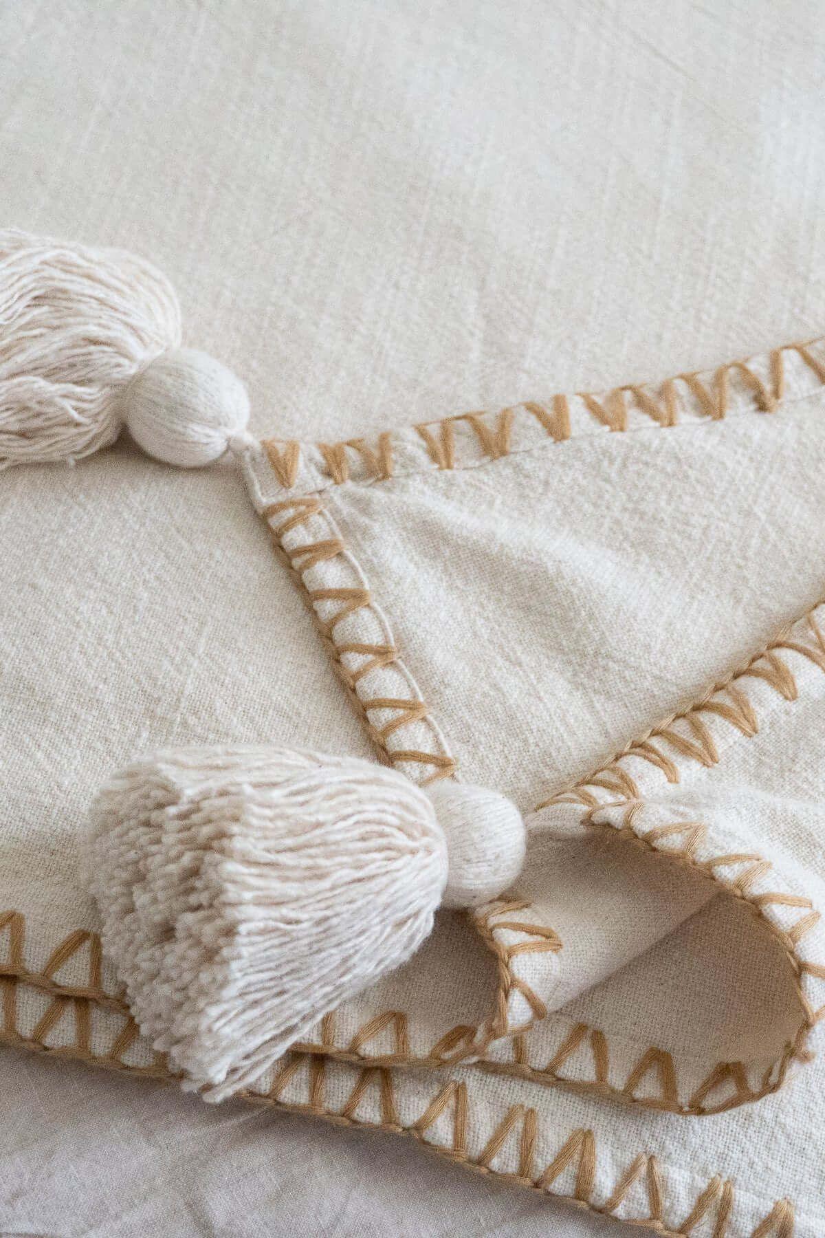 Blanket Stitch Throw with Tassels - PoshaBella