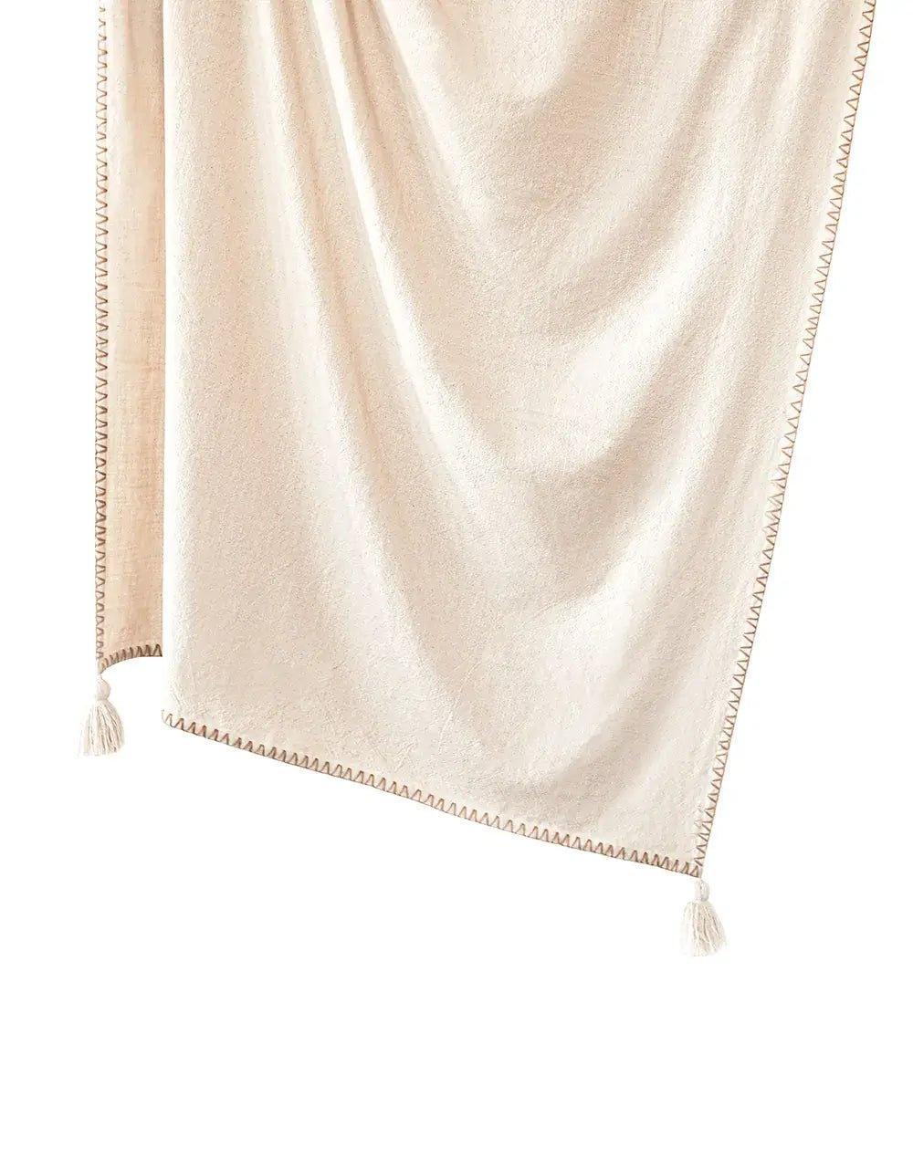 Blanket Stitch Throw with Tassels - PoshaBella
