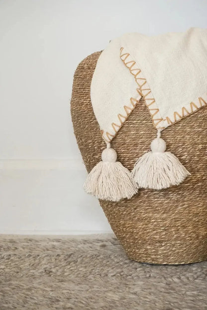 Blanket Stitch Throw with Tassels - PoshaBella