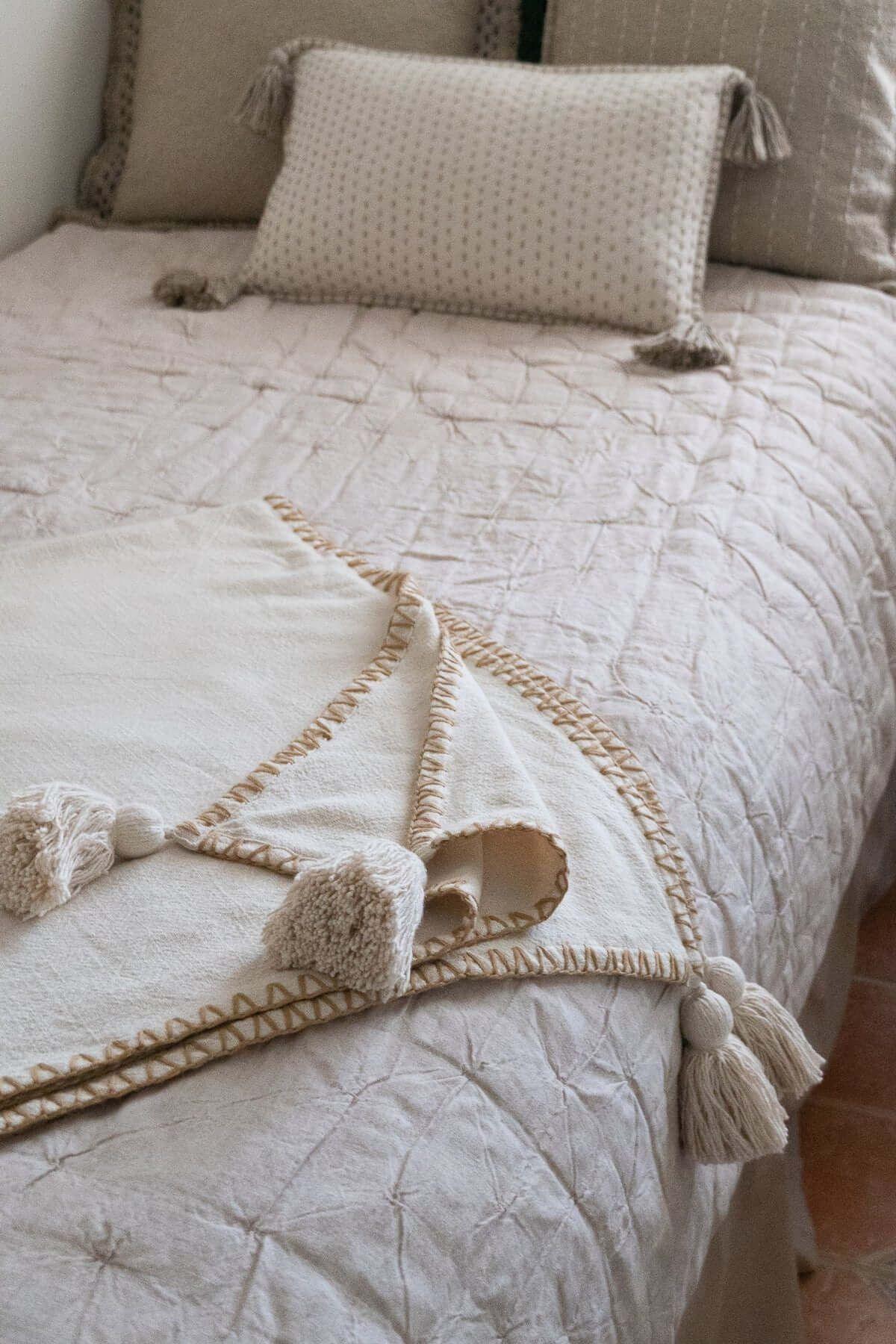 Blanket Stitch Throw with Tassels - PoshaBella