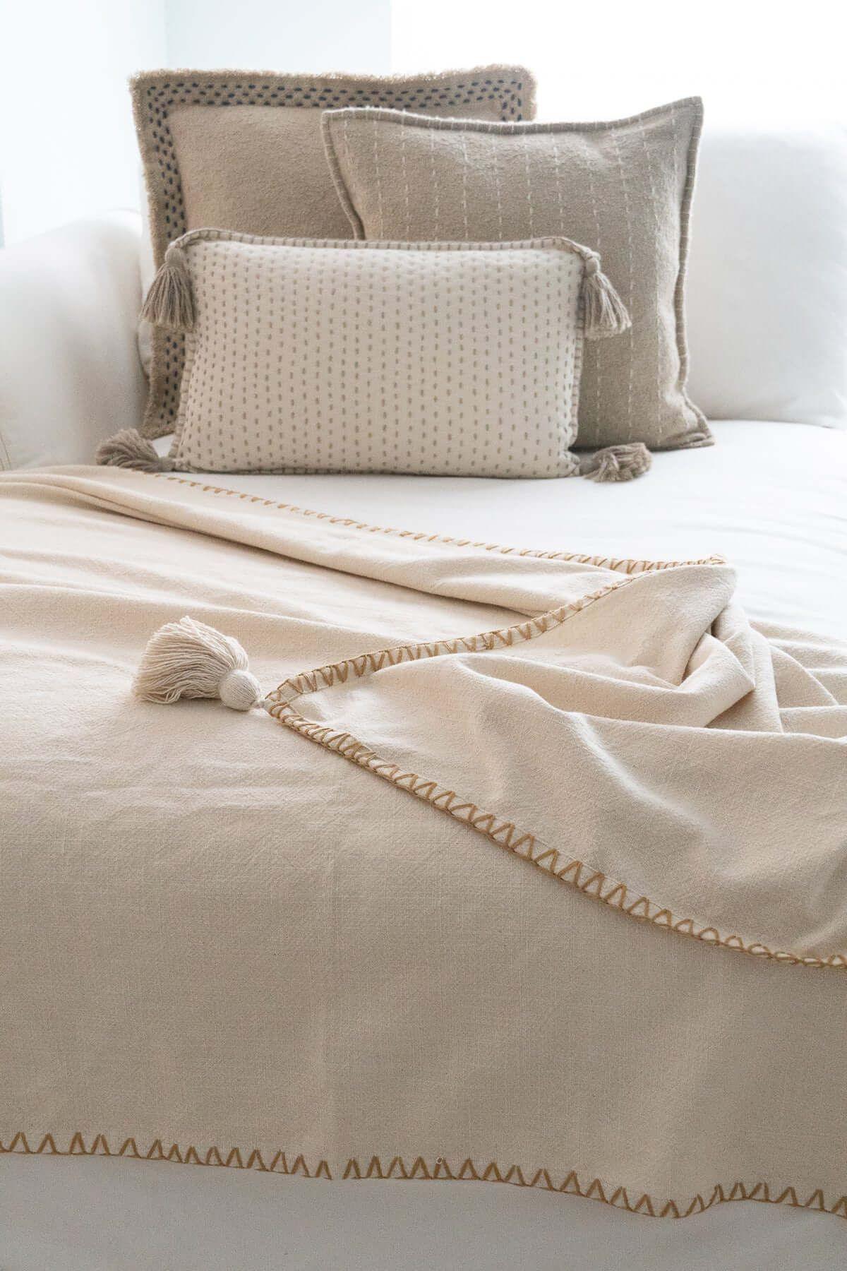 Blanket Stitch Throw with Tassels - PoshaBella