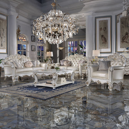 Vendome - Sofa With 5 Pillows - Champagne Synthetic Leather & Antique Pearl