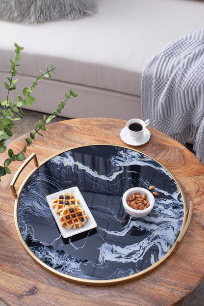 S/2 Round Decorative Tray with Abstract Marbled Design