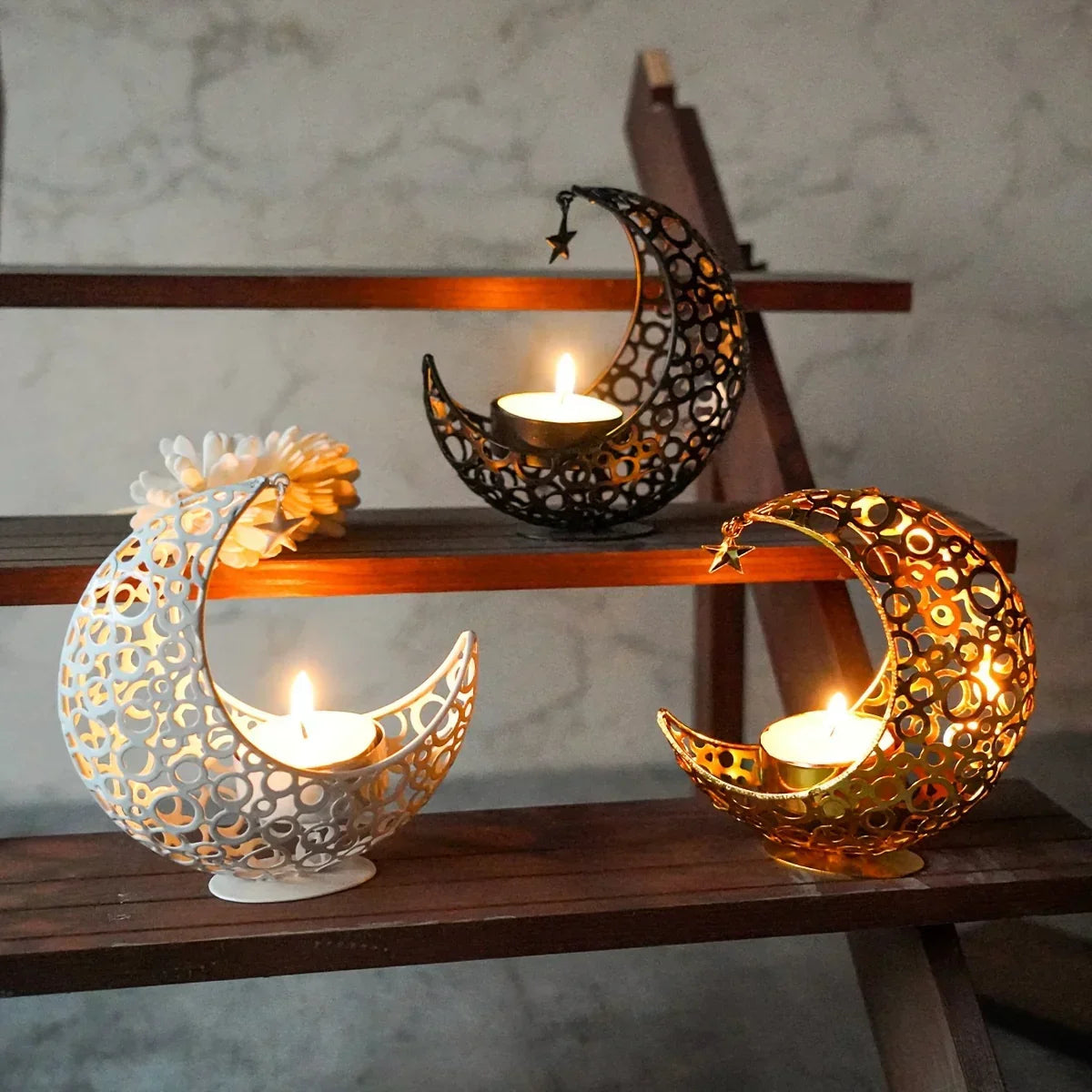Candle Holder - Hollow Metal Moon