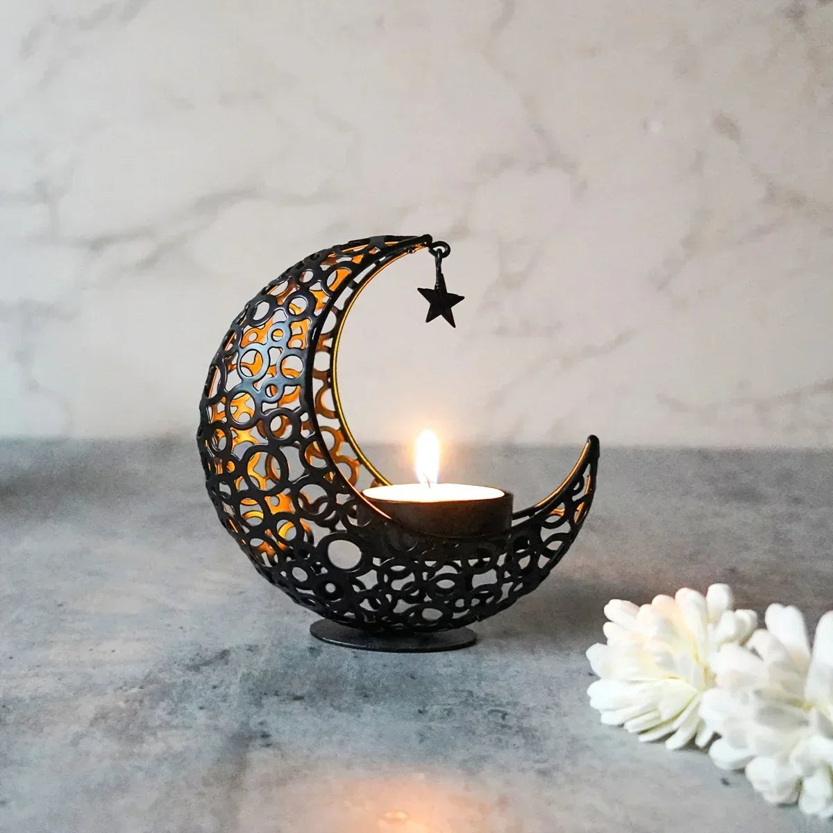 Candle Holder - Hollow Metal Moon