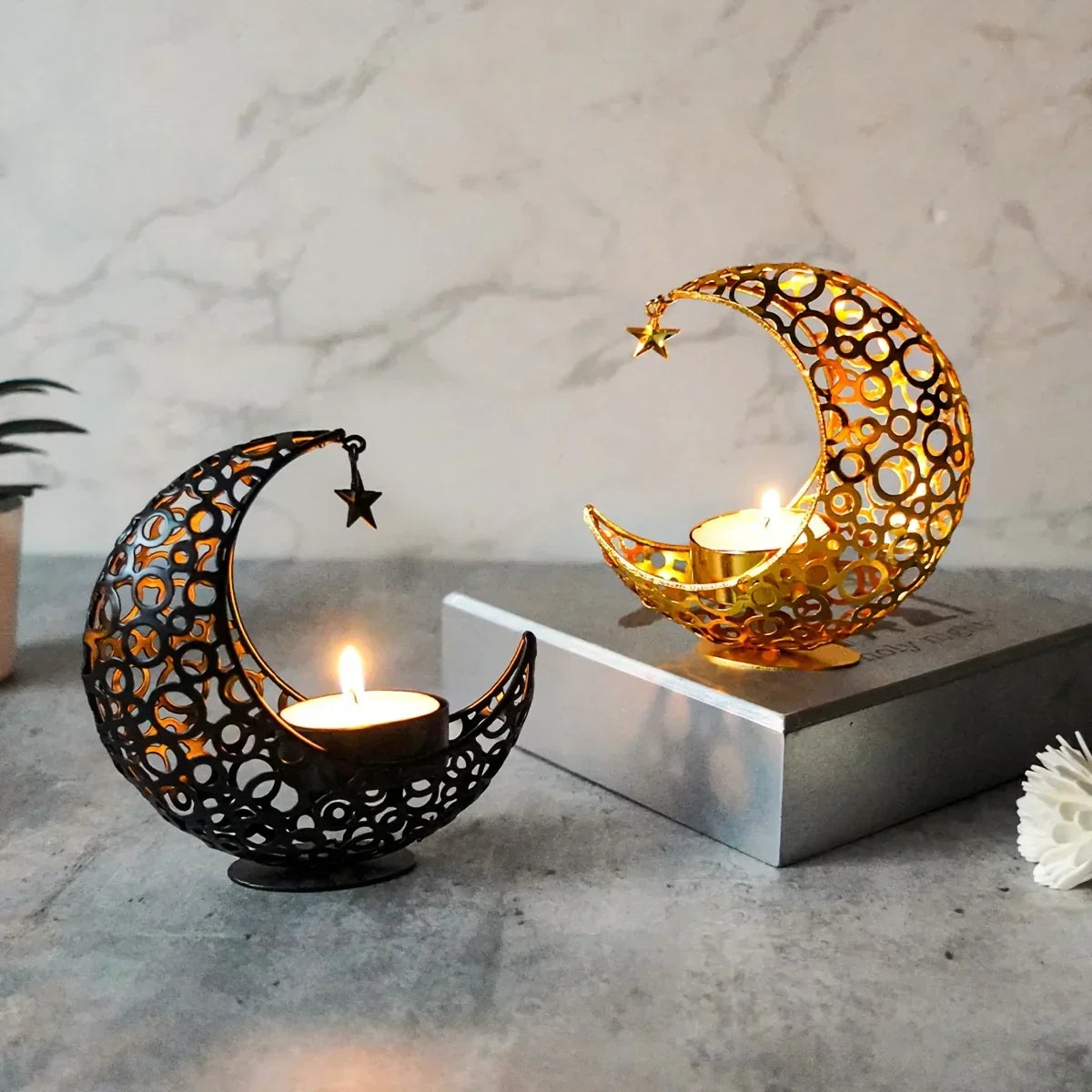 Candle Holder - Hollow Metal Moon