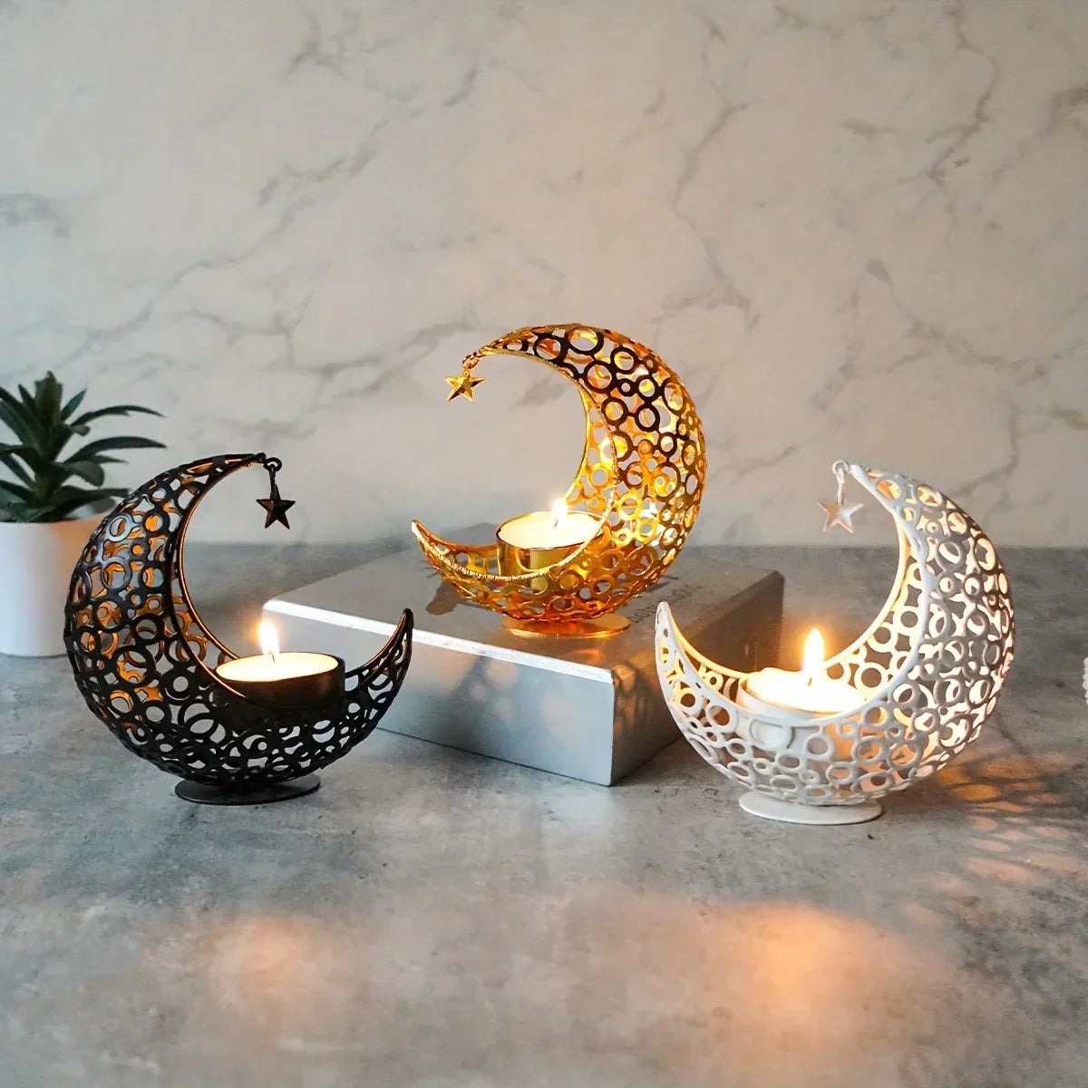 Candle Holder - Hollow Metal Moon