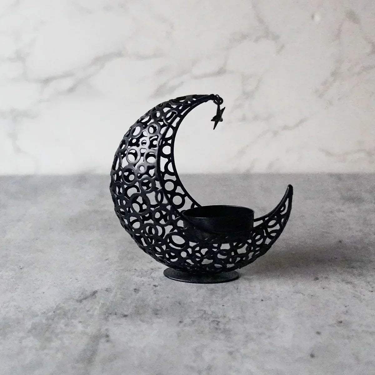 Candle Holder - Hollow Metal Moon