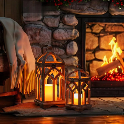 Candle Lantern - Rustic Wooden Set