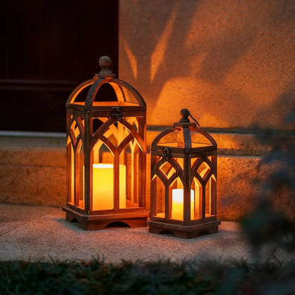 Candle Lantern - Rustic Wooden Set