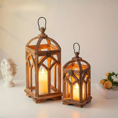 Candle Lantern - Rustic Wooden Set