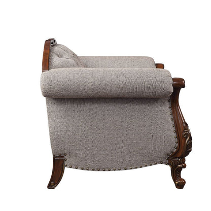 Miyeon - Loveseat With 3 Pillows - Fabric & Cherry
