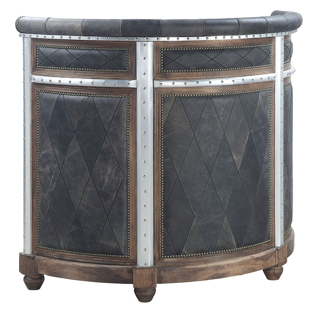 Rahma - Bar Table - Antique Ebony Top Grain Leather & Aluminum