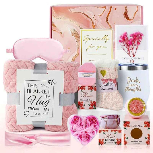 Ceramic Bath Gift Set with Rose Scented Candles and Essential Oils