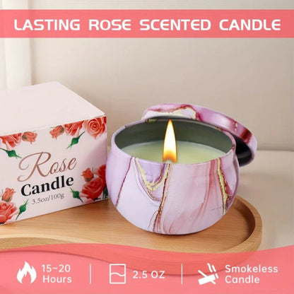Ceramic Bath Gift Set with Rose Scented Candles and Essential Oils