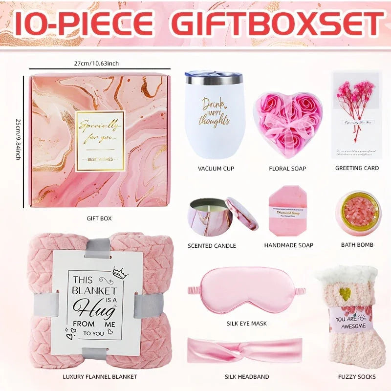Ceramic Bath Gift Set with Rose Scented Candles and Essential Oils