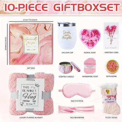 Ceramic Bath Gift Set with Rose Scented Candles and Essential Oils