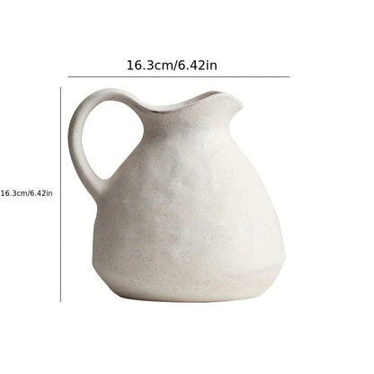 Ceramic Kettle Vase, Rustic White Cylinder Pottery with Handle