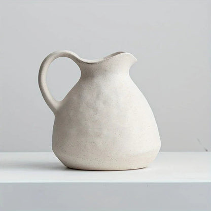 Ceramic Kettle Vase, Rustic White Cylinder Pottery with Handle
