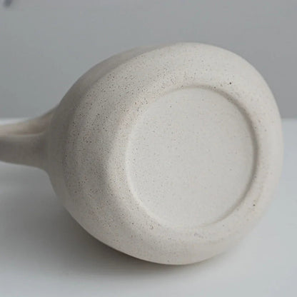 Ceramic Kettle Vase, Rustic White Cylinder Pottery with Handle