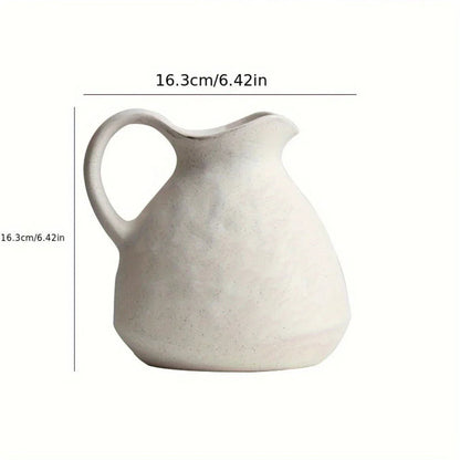 Ceramic Kettle Vase, Rustic White Cylinder Pottery with Handle