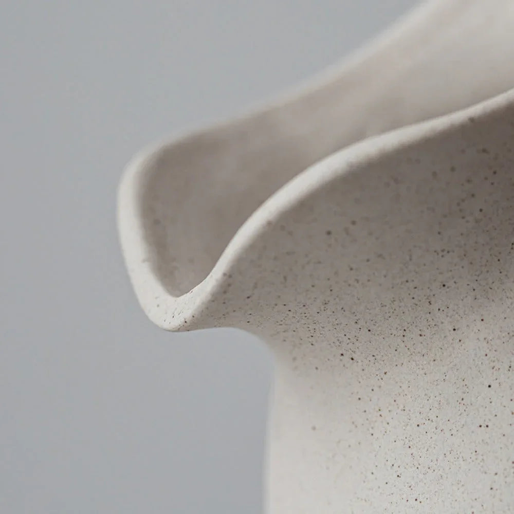 Ceramic Kettle Vase, Rustic White Cylinder Pottery with Handle