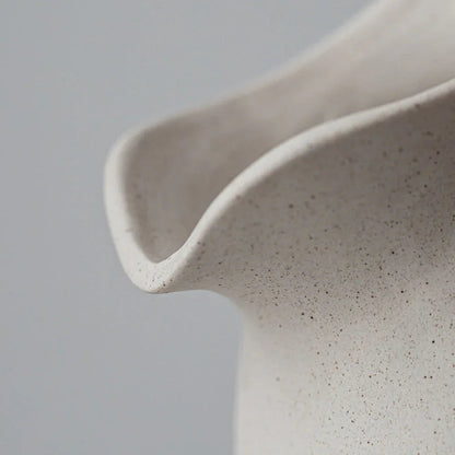 Ceramic Kettle Vase, Rustic White Cylinder Pottery with Handle
