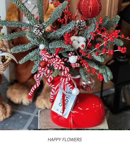 Ceramic Red Vase Planter with Snowflake & Ornament Design