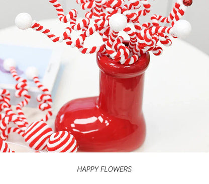 Ceramic Red Vase Planter with Snowflake & Ornament Design