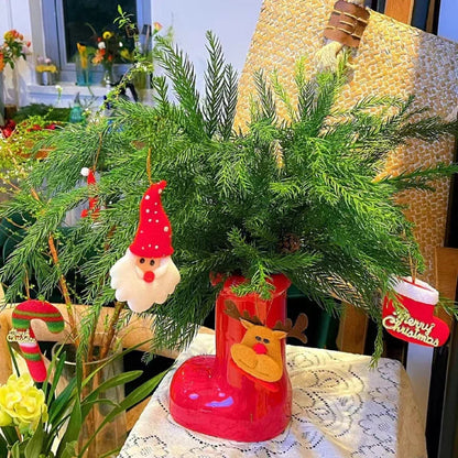 Ceramic Red Vase Planter with Snowflake & Ornament Design