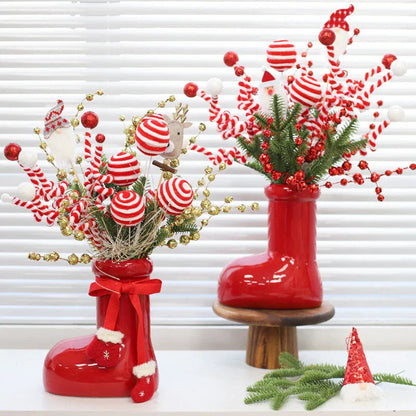 Ceramic Red Vase Planter with Snowflake & Ornament Design