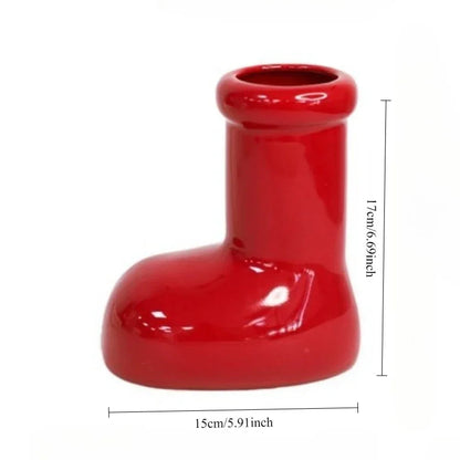 Ceramic Red Vase Planter with Snowflake & Ornament Design