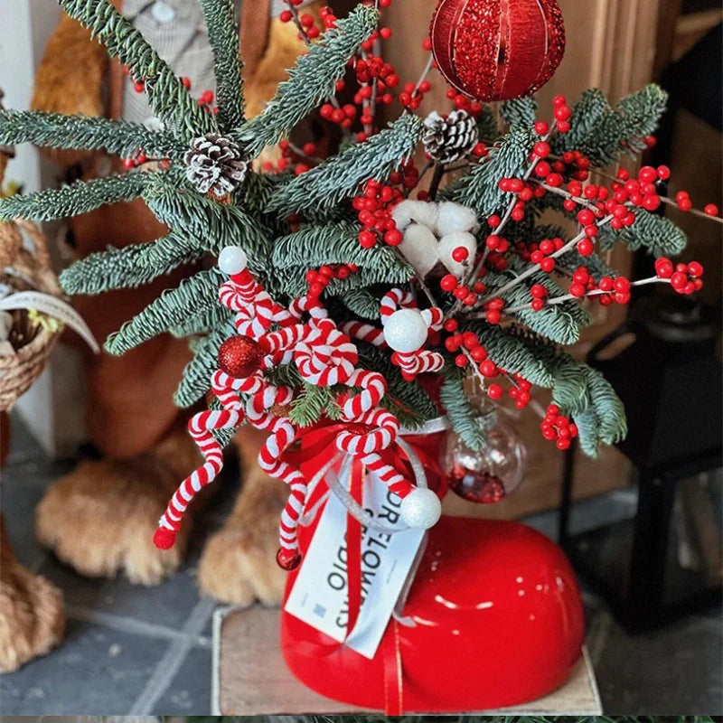 Ceramic Red Vase Planter with Snowflake & Ornament Design