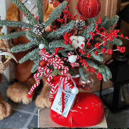 Ceramic Red Vase Planter with Snowflake & Ornament Design