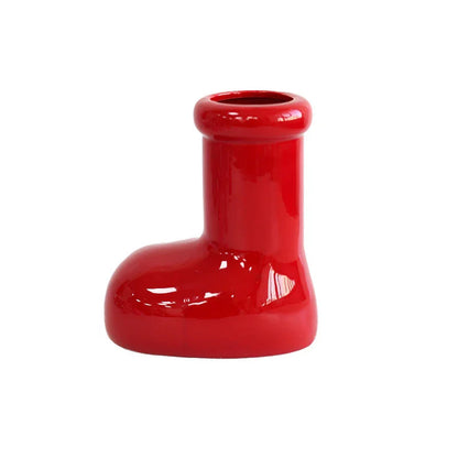 Ceramic Red Vase Planter with Snowflake & Ornament Design